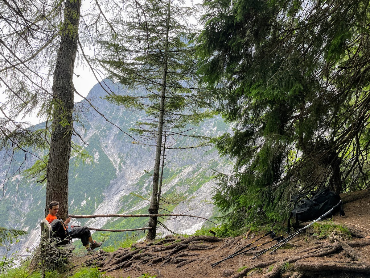 A bench with a view of the mountains — how could you not sit down?