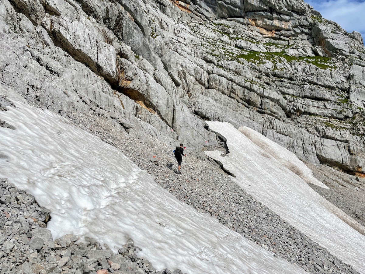 Crossing the snowy patches