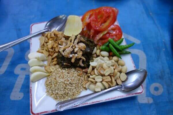 Traditional Myanmar salad with pickled tea