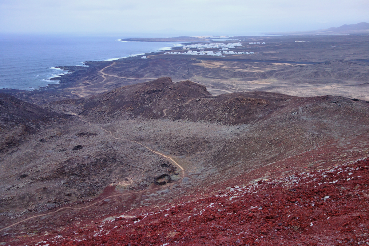The path we walked along is visible — through the volcano crater