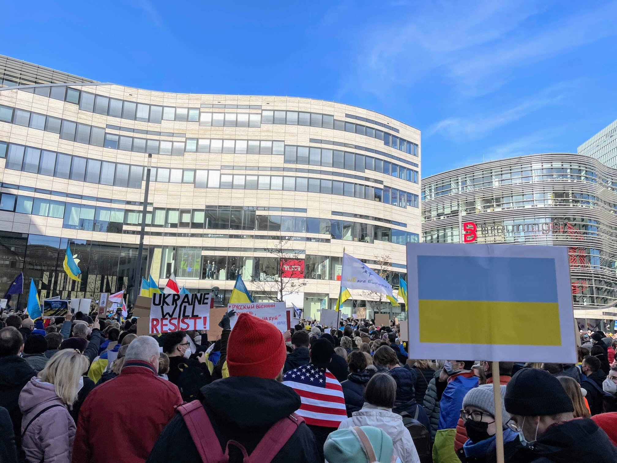 Rally in support of Ukraine. We’re heading home on foot through the central park. The crocuses are already in full bloom there.