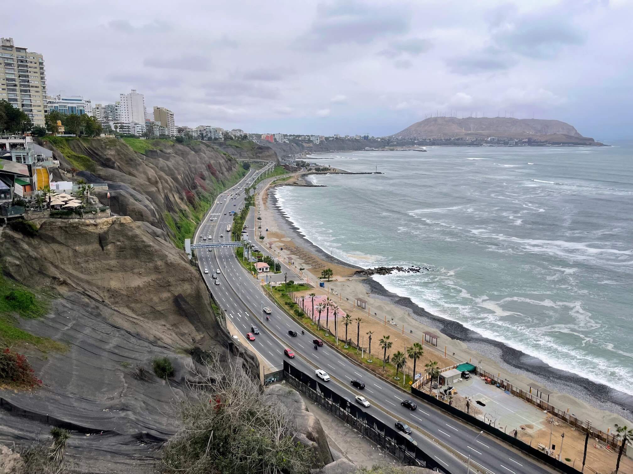 The Pacific Ocean. It doesn’t look very attractive. There were a few surfers in the ocean. It’s winter in Peru now. Maybe there will be beach season in the summer....