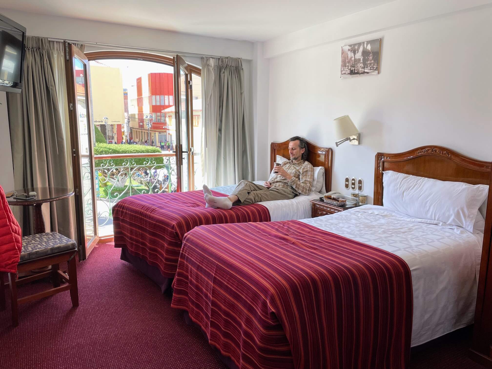Our hotel. You can see the square from the bed :)