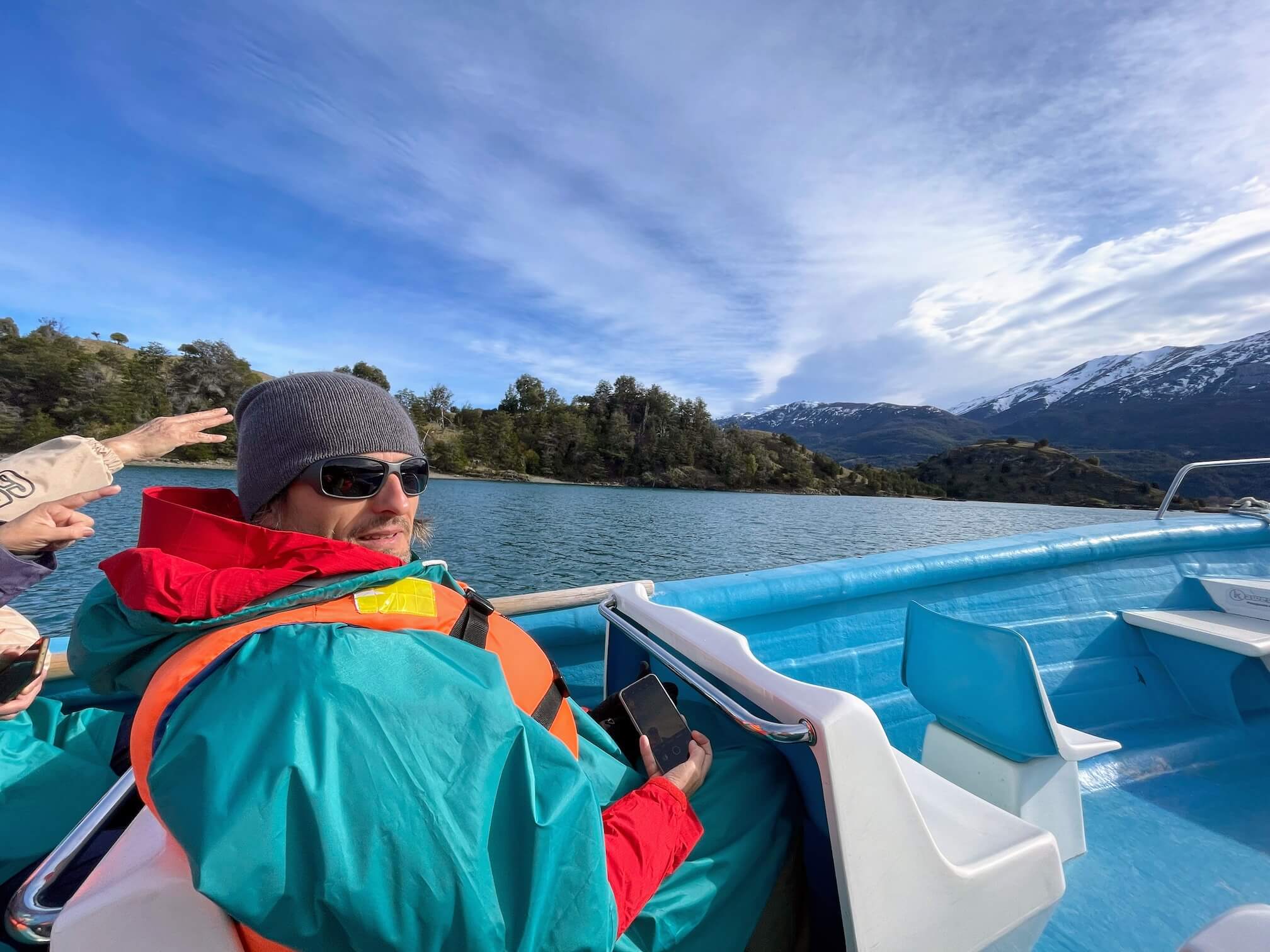 We were given a poncho and a life jacket. We got into the boat and sailed across General Carrera Lake.