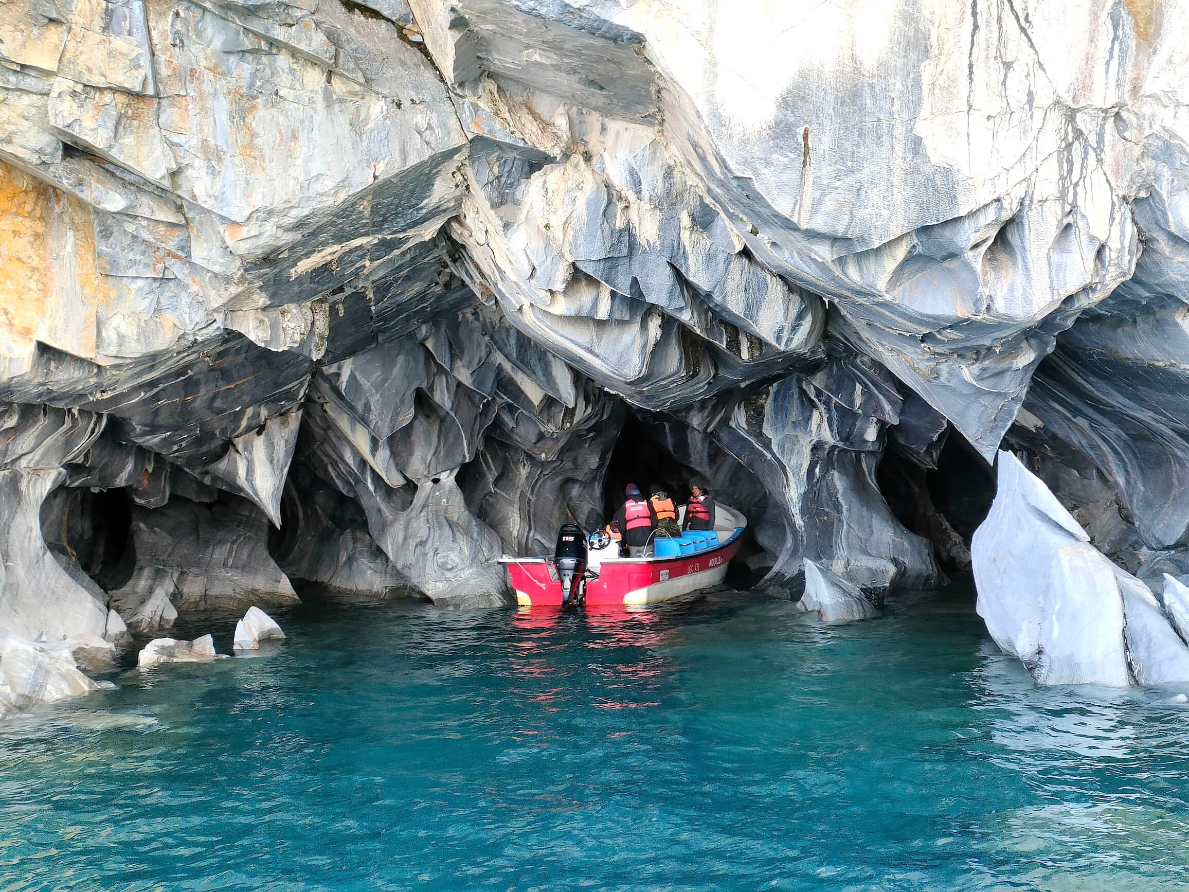 Some caves are quite large; the boat goes a little deeper so you can get a closer look at the marble.