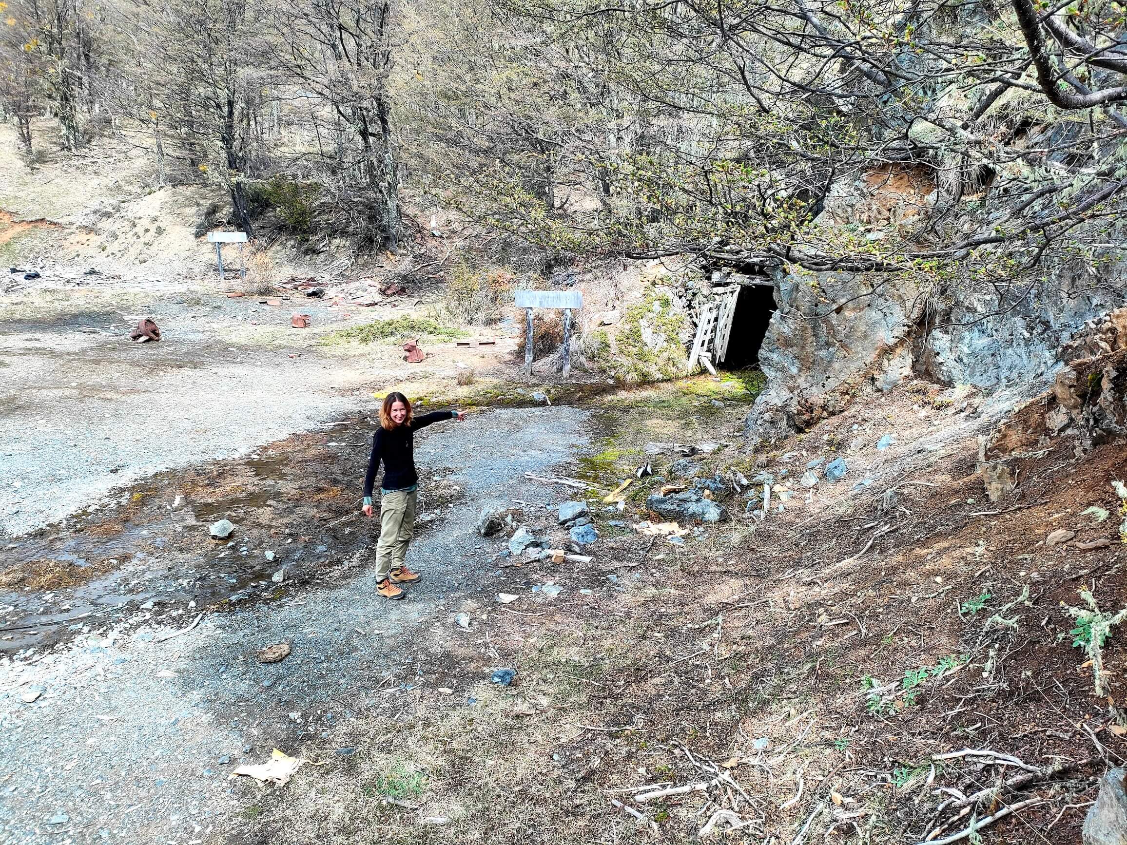 I found the entrance to the mine. We only peeked inside. It was very dark and cold in the mine. And there was a lot of water.