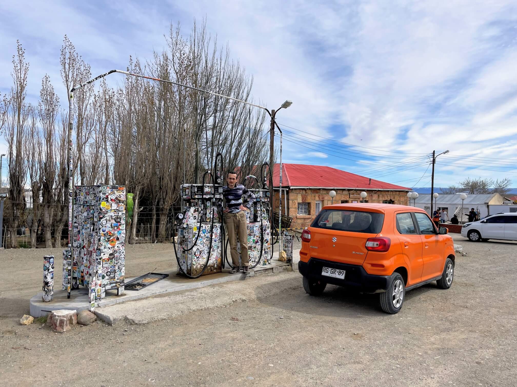 In the middle of the desert, luckily for us, there was a gas station. The pump was covered in stickers. It’s a local trend here to leave stickers behind, something like “I was here.”