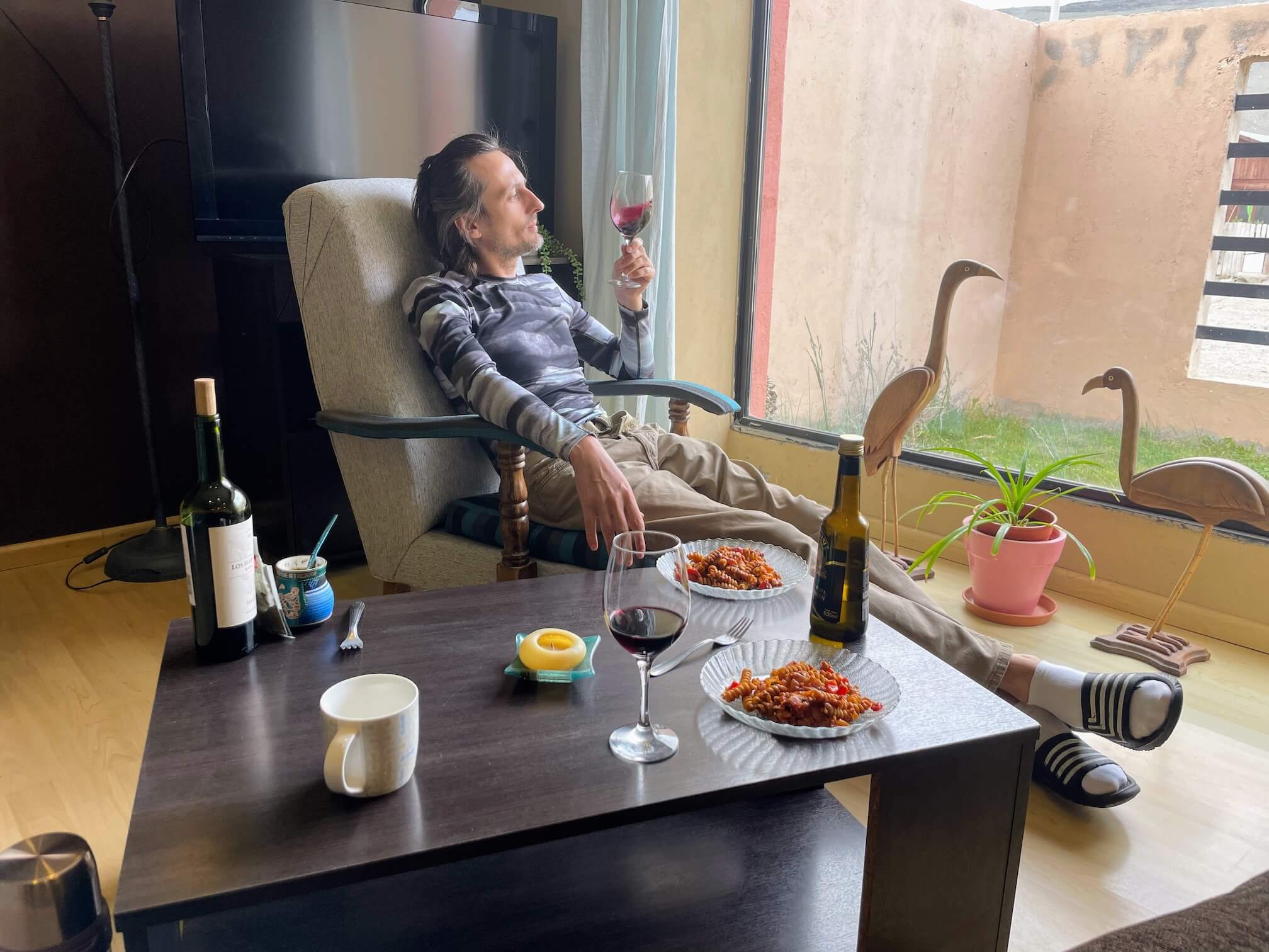 We’re having dinner. We’re drinking Argentine Malbec. For some reason, I didn’t really like it.